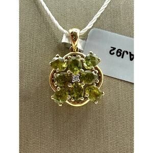 9k Yellow Gold Ambanja Demantoid Garnet & White Zircon Pendant with Cert (7142)